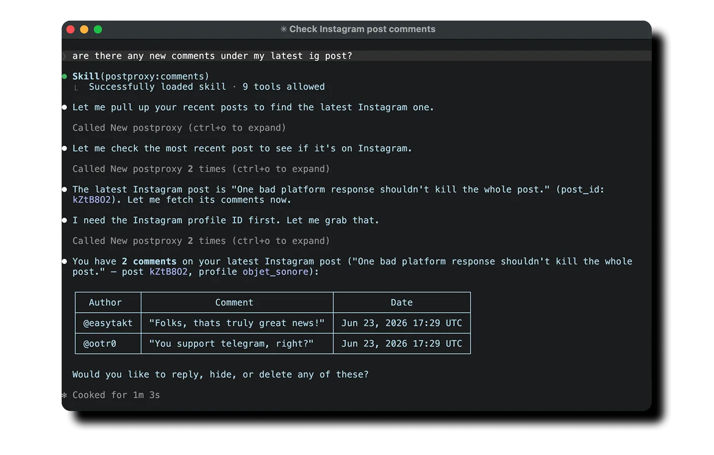 Postproxy agents integration