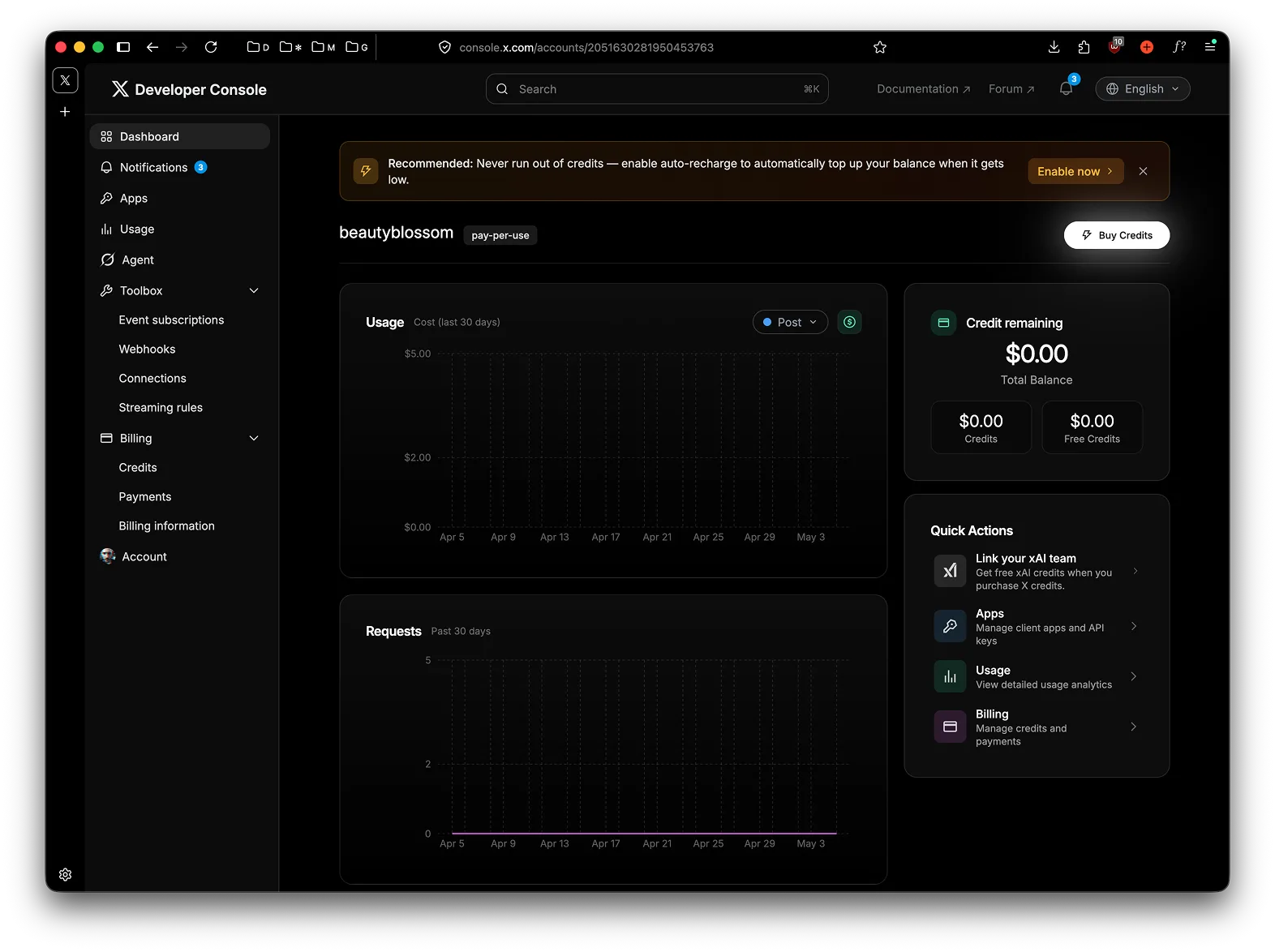 Developer dashboard