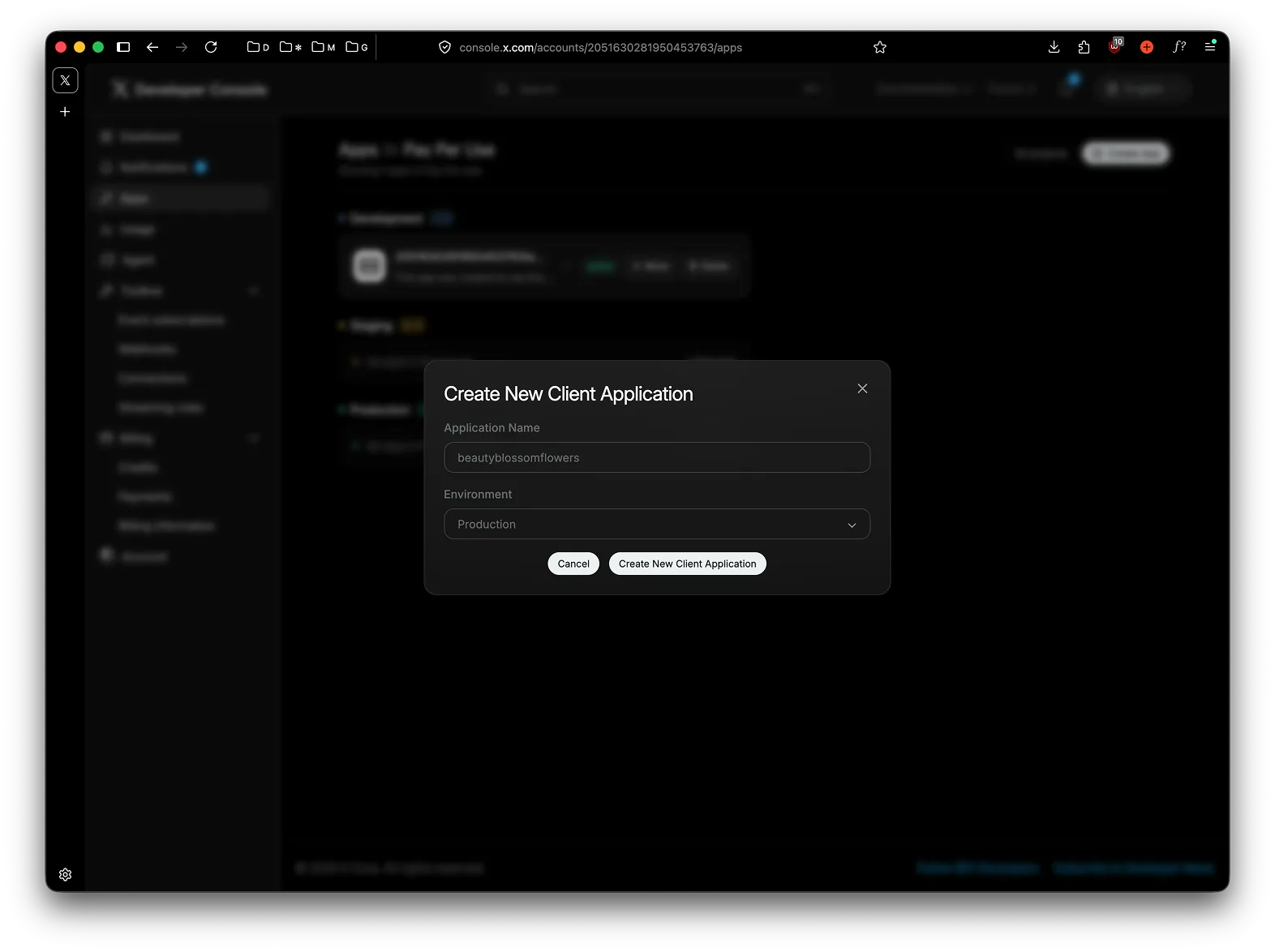 Create new client application