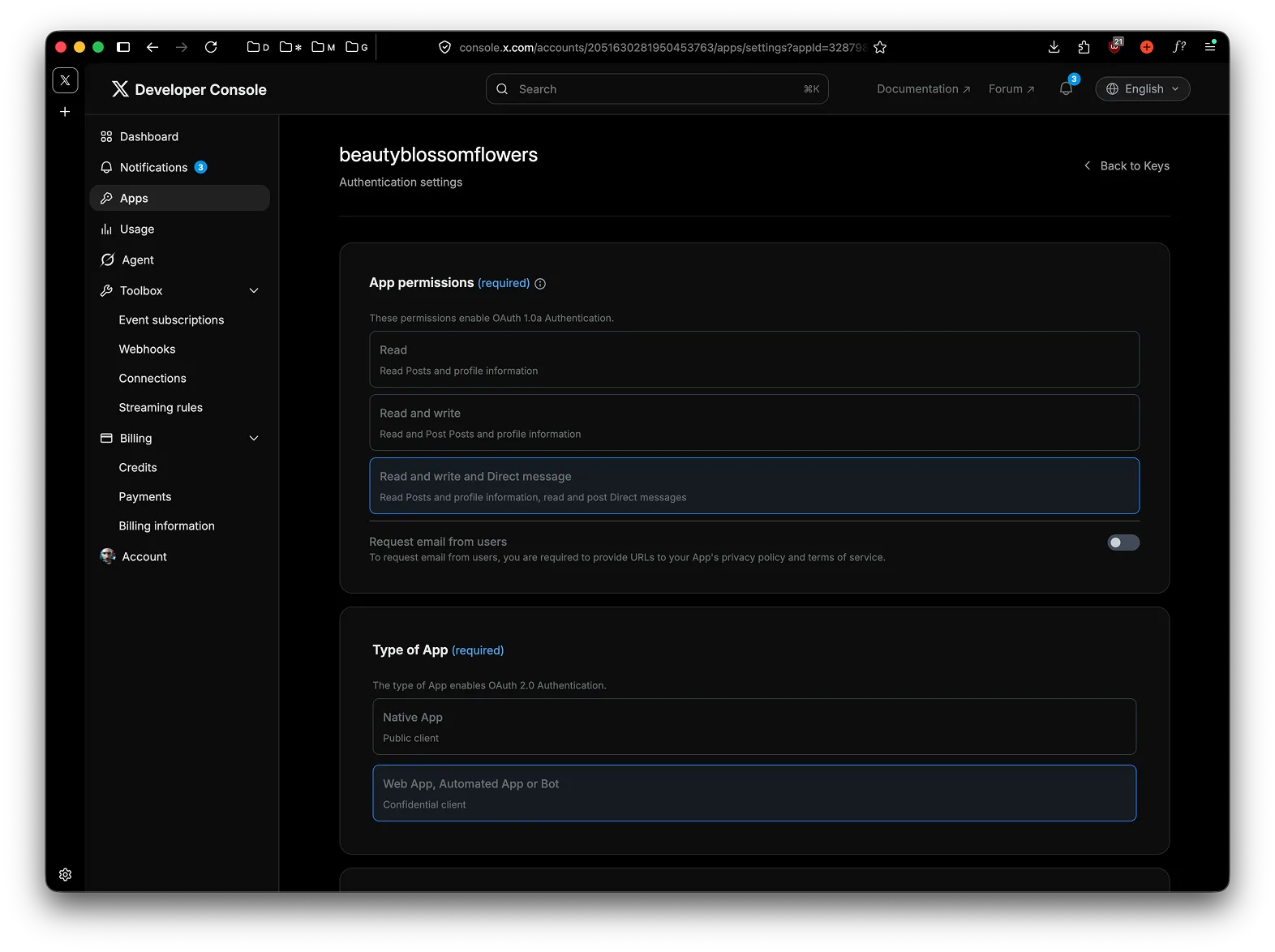Permissions and app type